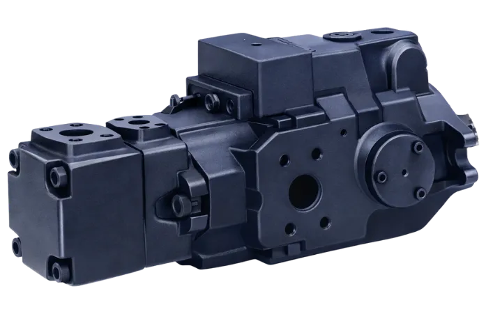 Bomba doble de pistones con desplazamiento variable y fijo.