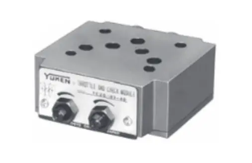 Válvulas de control de flujo Yuken serie TC1G/TC2G, diseñadas para ajuste preciso y control de flujo unidireccional en sistemas hidráulicos.